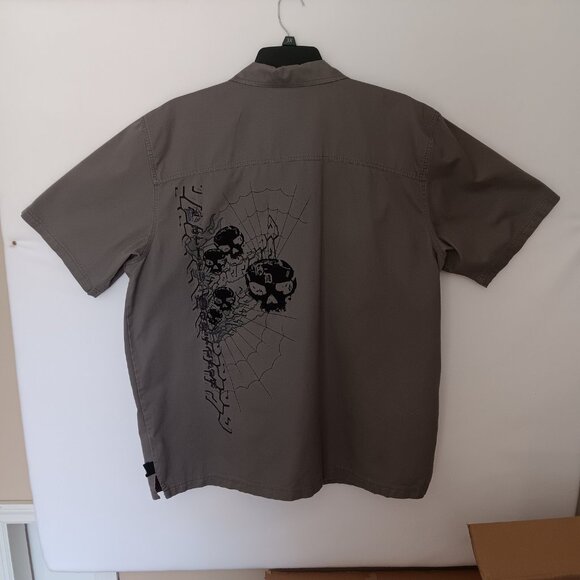 Harley Davidson Skull Graphic Button Up Short Sleeve Shirt Gray Size 2XL - Picture 7 of 12